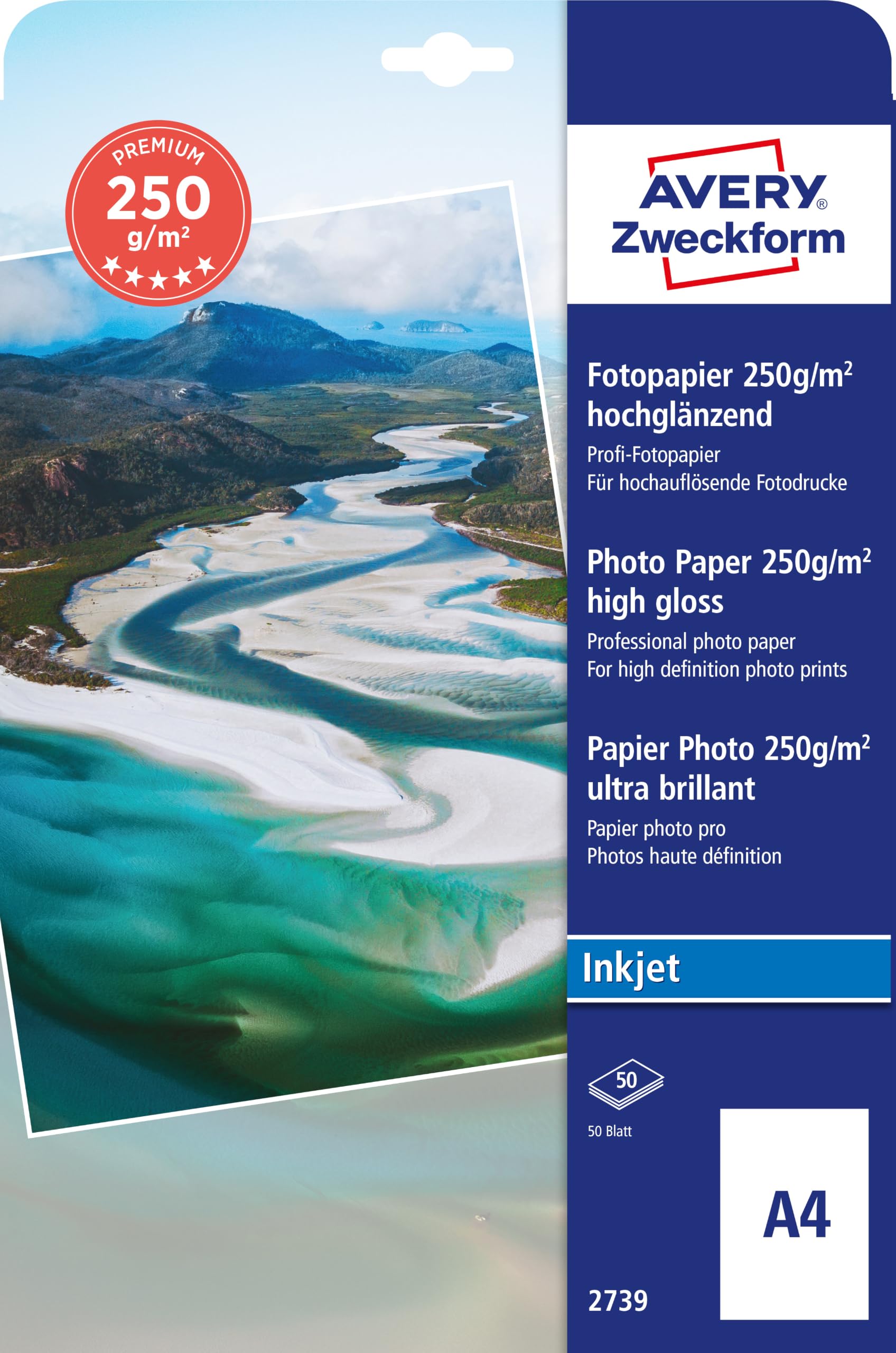 avery-zweckform-2739-premium-inkjet-fotopapier-a4-hochgl-nzend-50-blatt image 1