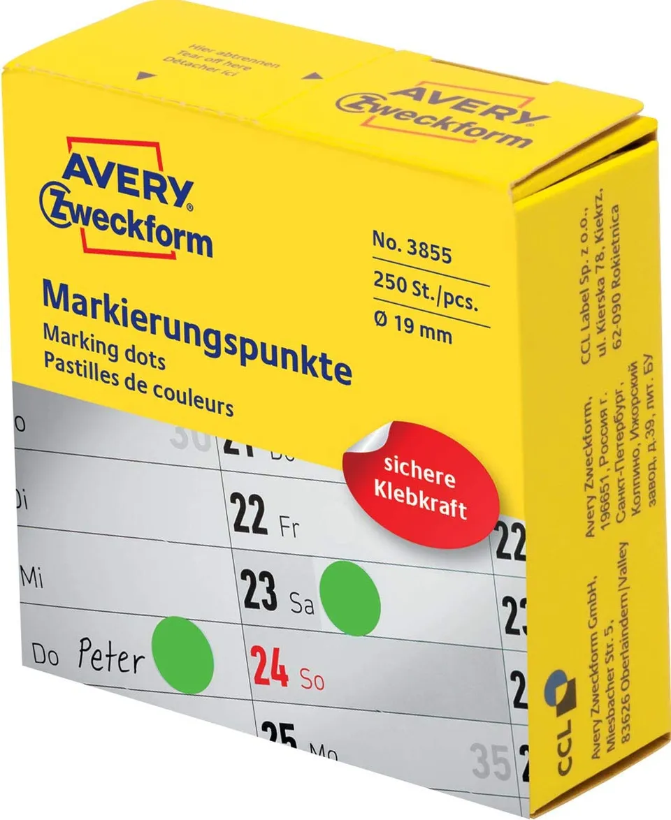 avery-zweckform-3855-markierungspunkte-19-mm-250-st-ck-gr-n-auf-rolle image 1