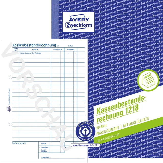 avery-zweckform-1218-recycling-kassenbestandsrechnung-a5-50-blatt-f-r-tageseinna image 1