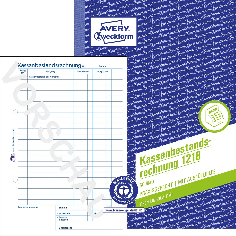 avery-zweckform-1218-recycling-kassenbestandsrechnung-a5-50-blatt-f-r-tageseinna image 1