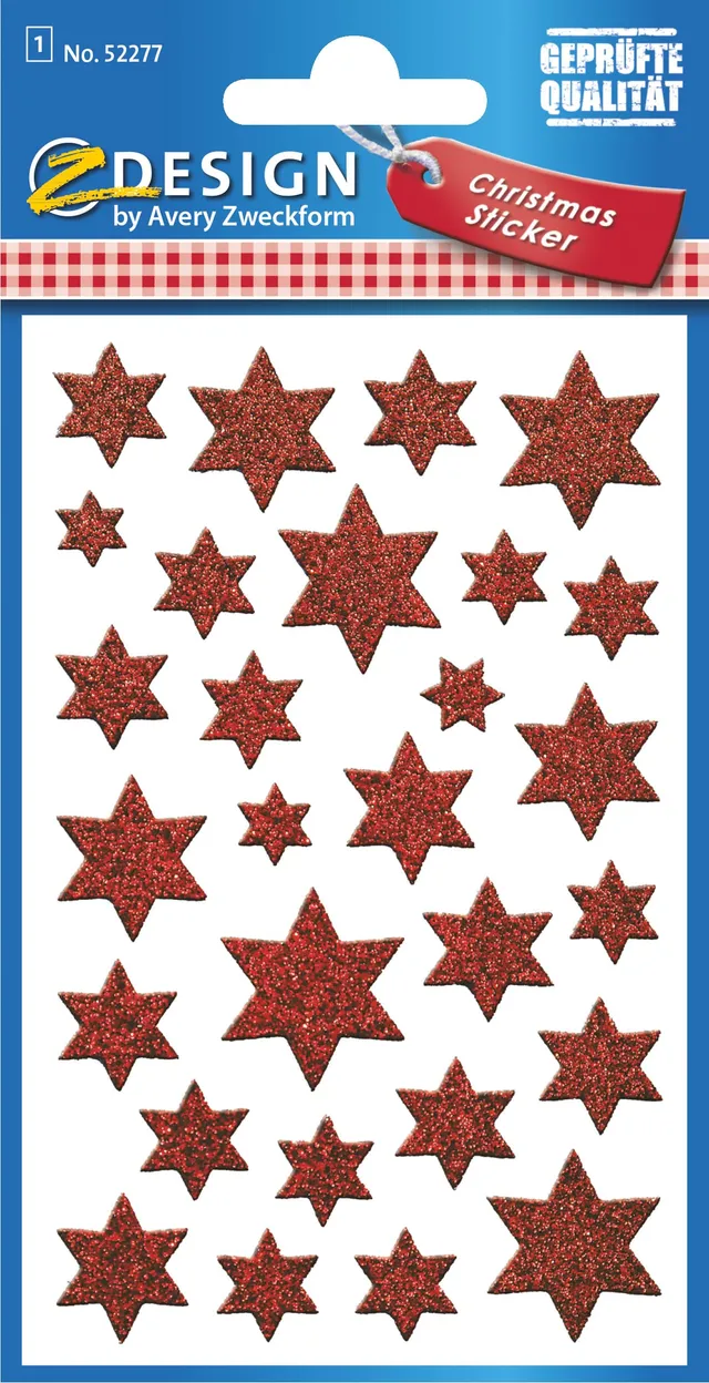 avery-zweckform-z-design-52277-weihnachts-sticker-sterne-rot-glitzer-28-st-ck image 1