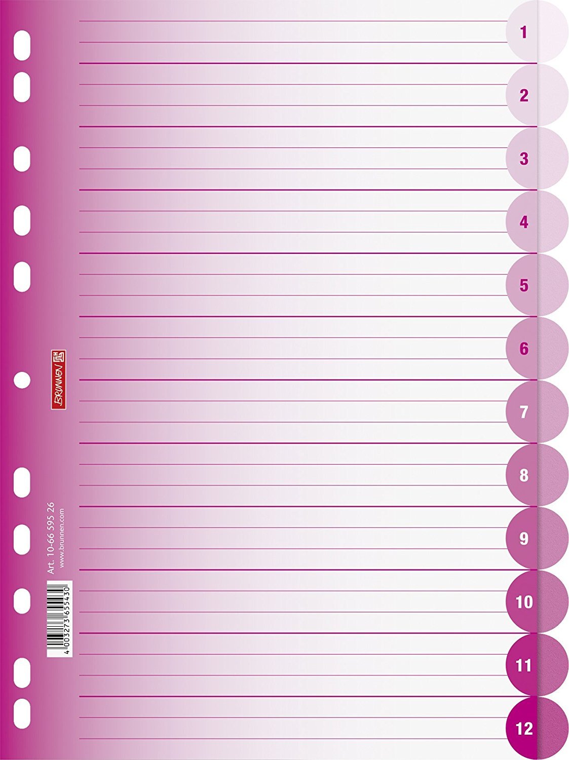 brunnen-colour-code-ordnerregister-a4-pp-12-teilig-violett-halbrund image 2