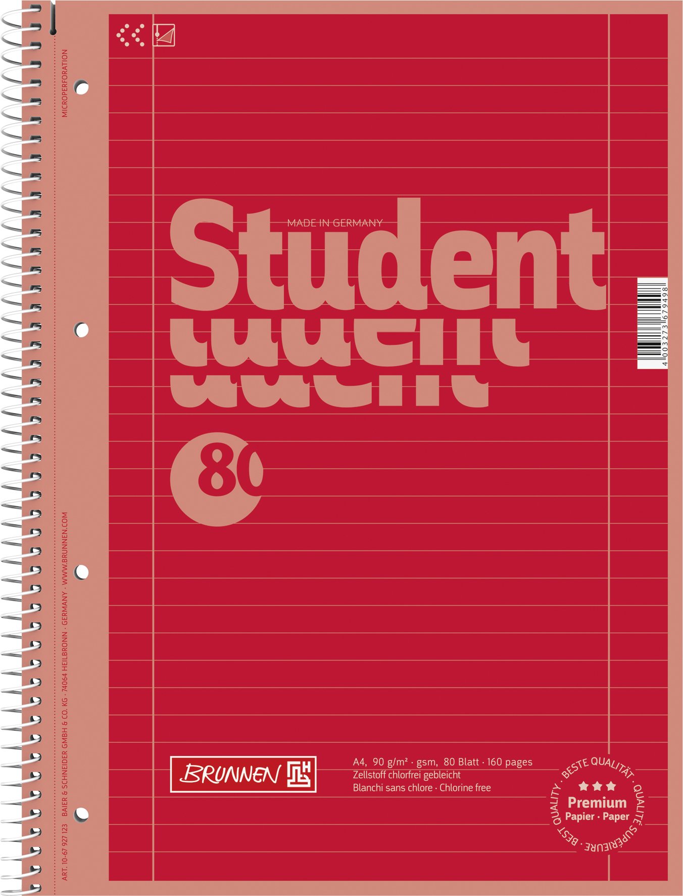 brunnen-collegeblock-premium-student-colour-code-a4-lineatur-27-80-blatt-rot image 1