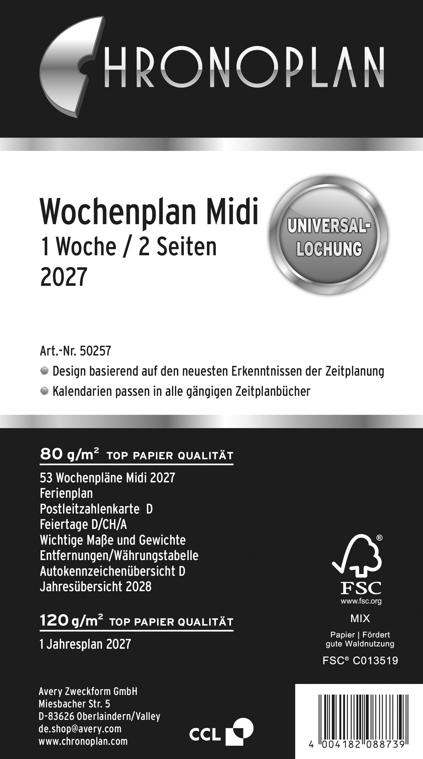 chronoplan-50257-kalendereinlage-2027-wochenplan-midi-96x172-mm-1-woche-auf-2-se image 1