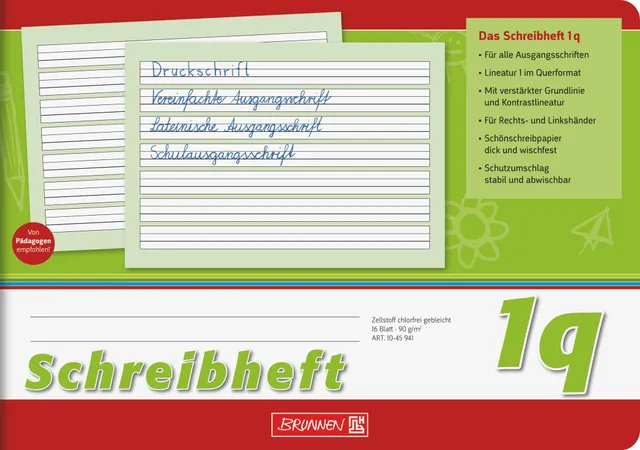 brunnen-schreiblernheft-1q-a5-quer-16-blatt-kontrastlineatur image 1