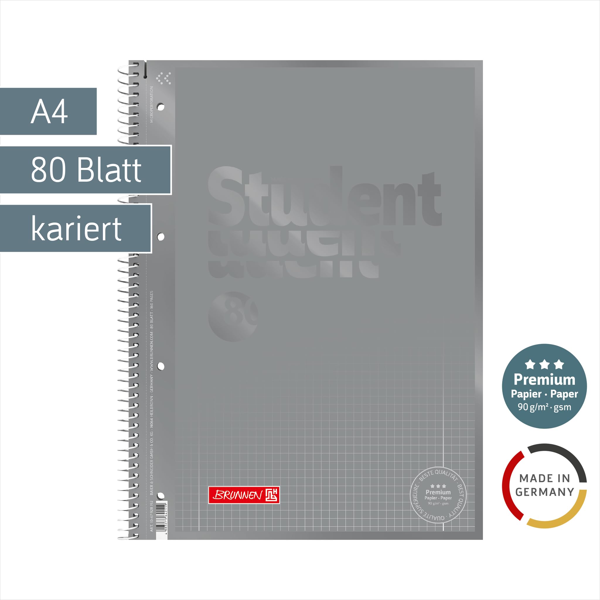 brunnen-collegeblock-premium-student-colour-code-a4-lineatur-28-80-blatt-silver image 2
