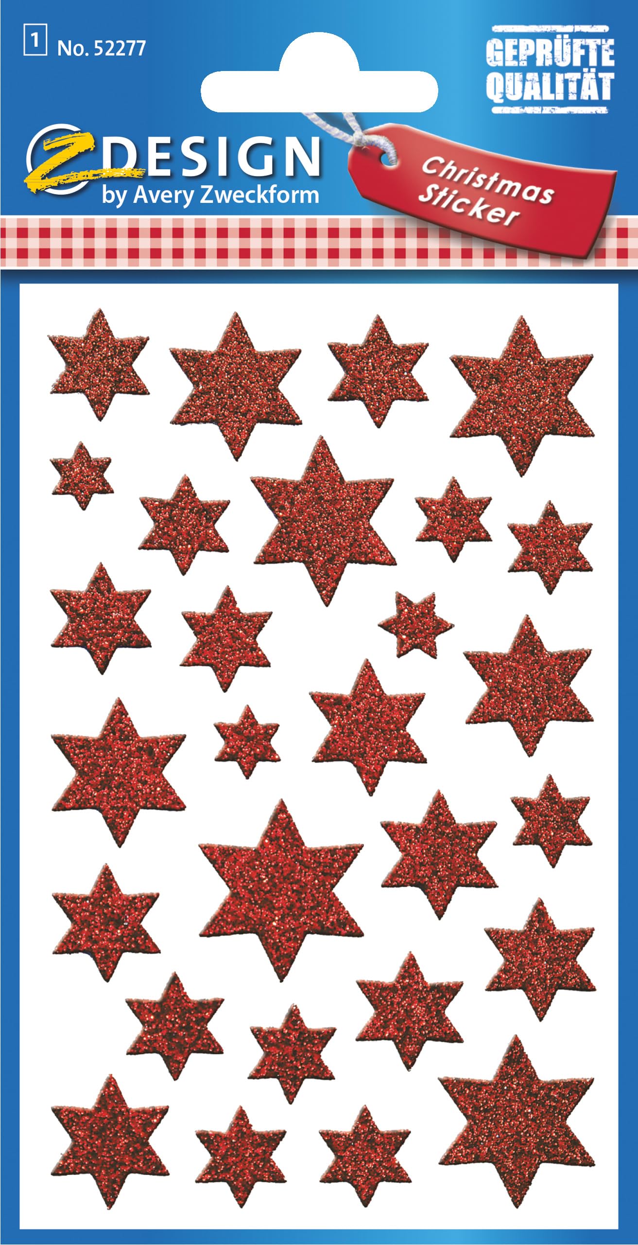 avery-zweckform-z-design-52277-weihnachts-sticker-sterne-rot-glitzer-28-st-ck image 1