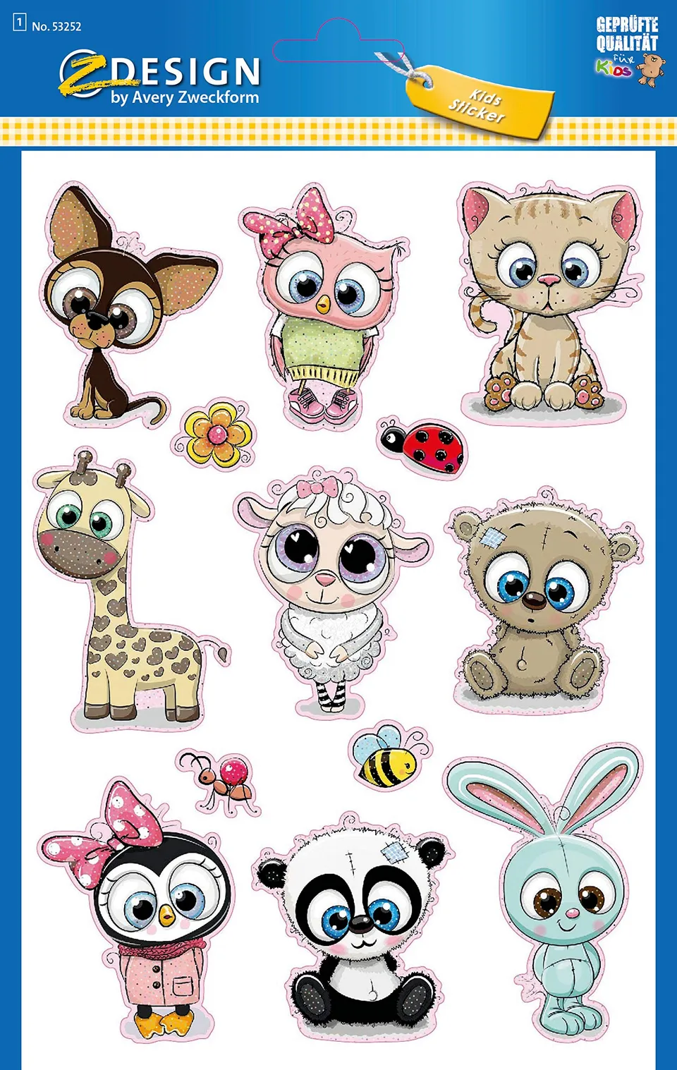avery-zweckform-z-design-kinder-sticker-53252-tierbabys-mit-glitter-13-extra-gro image 1