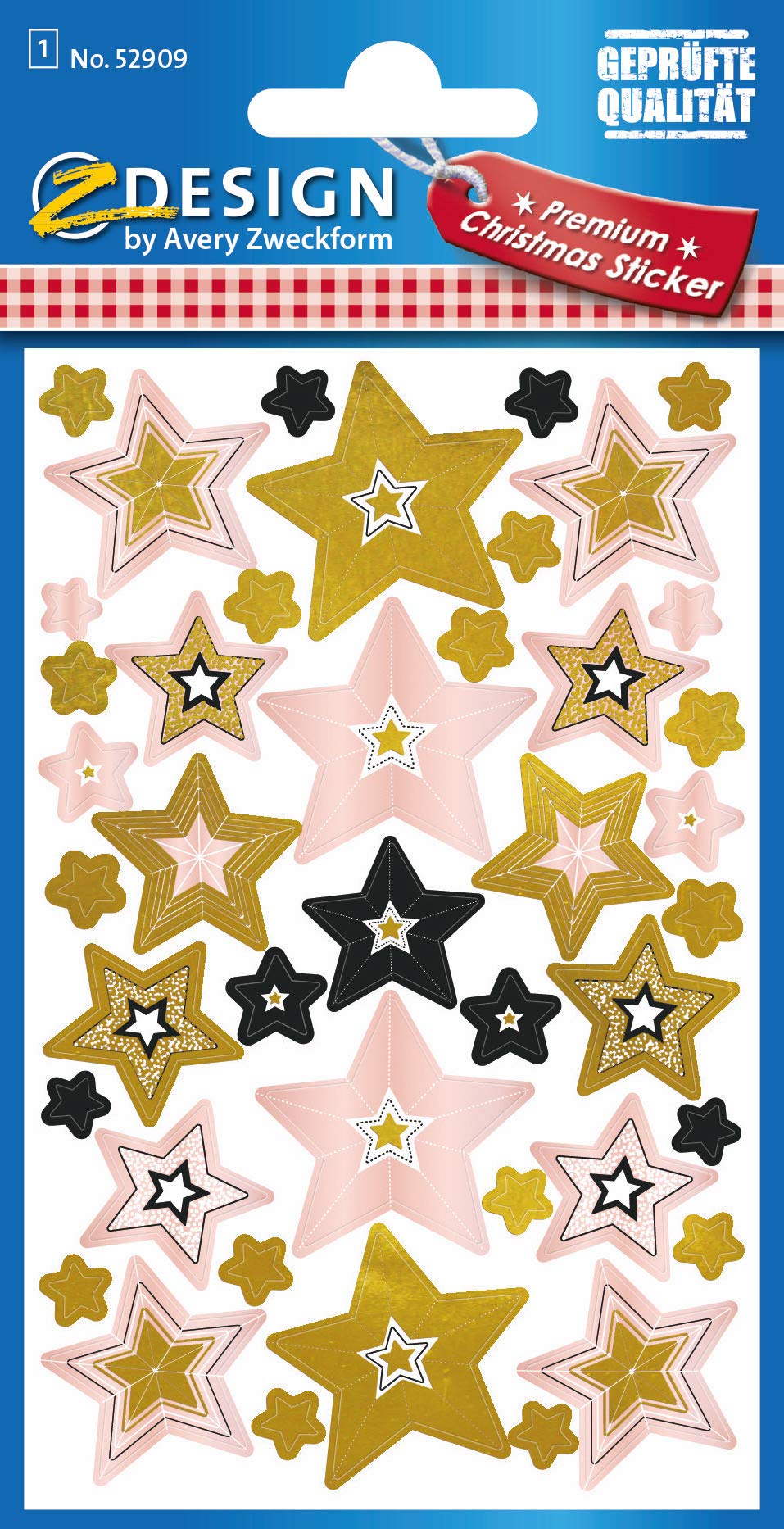avery-zweckform-z-design-52909-weihnachts-sticker-sterne-gold-schwarz-ros-42-st- image 2