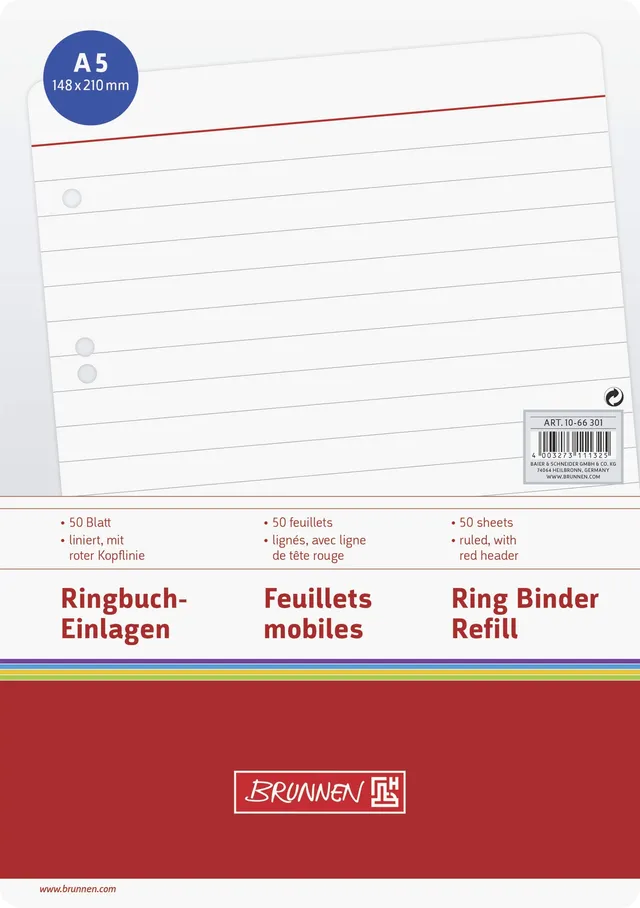 brunnen-ringbucheinlage-a5-liniert-50-blatt-mit-roter-kopflinie image 1