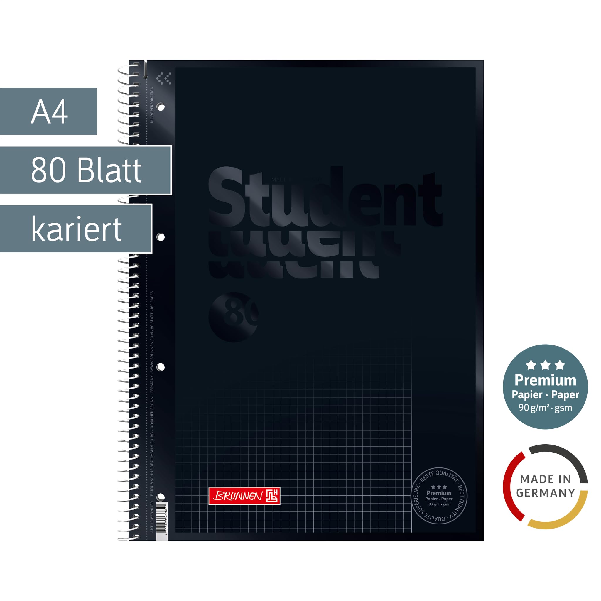 brunnen-colour-code-premium-student-collegeblock-a4-lin26-80-blatt-onyx image 2