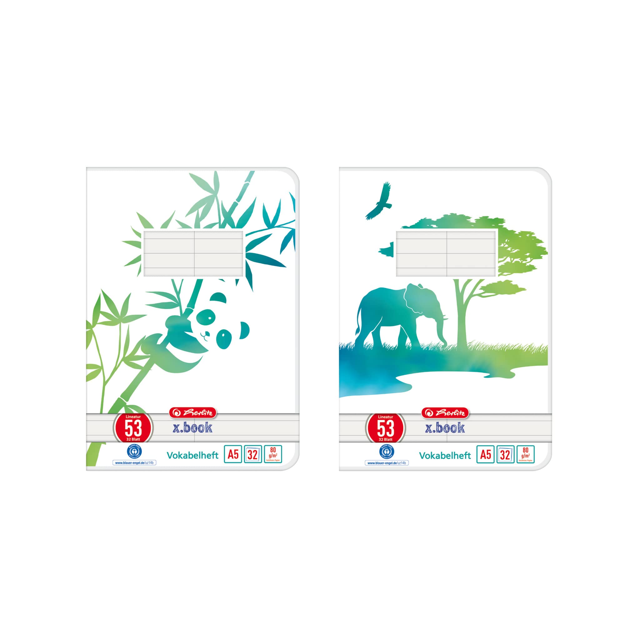 herlitz-vokabelheft-a5-greenline-32-blatt-elefant-panda-5-st-ck image 1