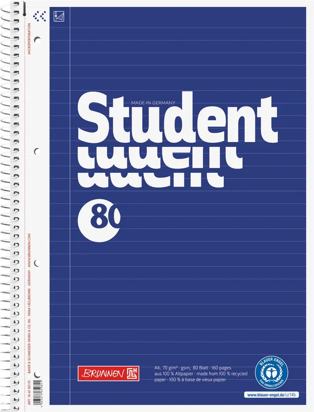 brunnen-collegeblock-student-recycling-a4-liniert-80-blatt-blau image 1