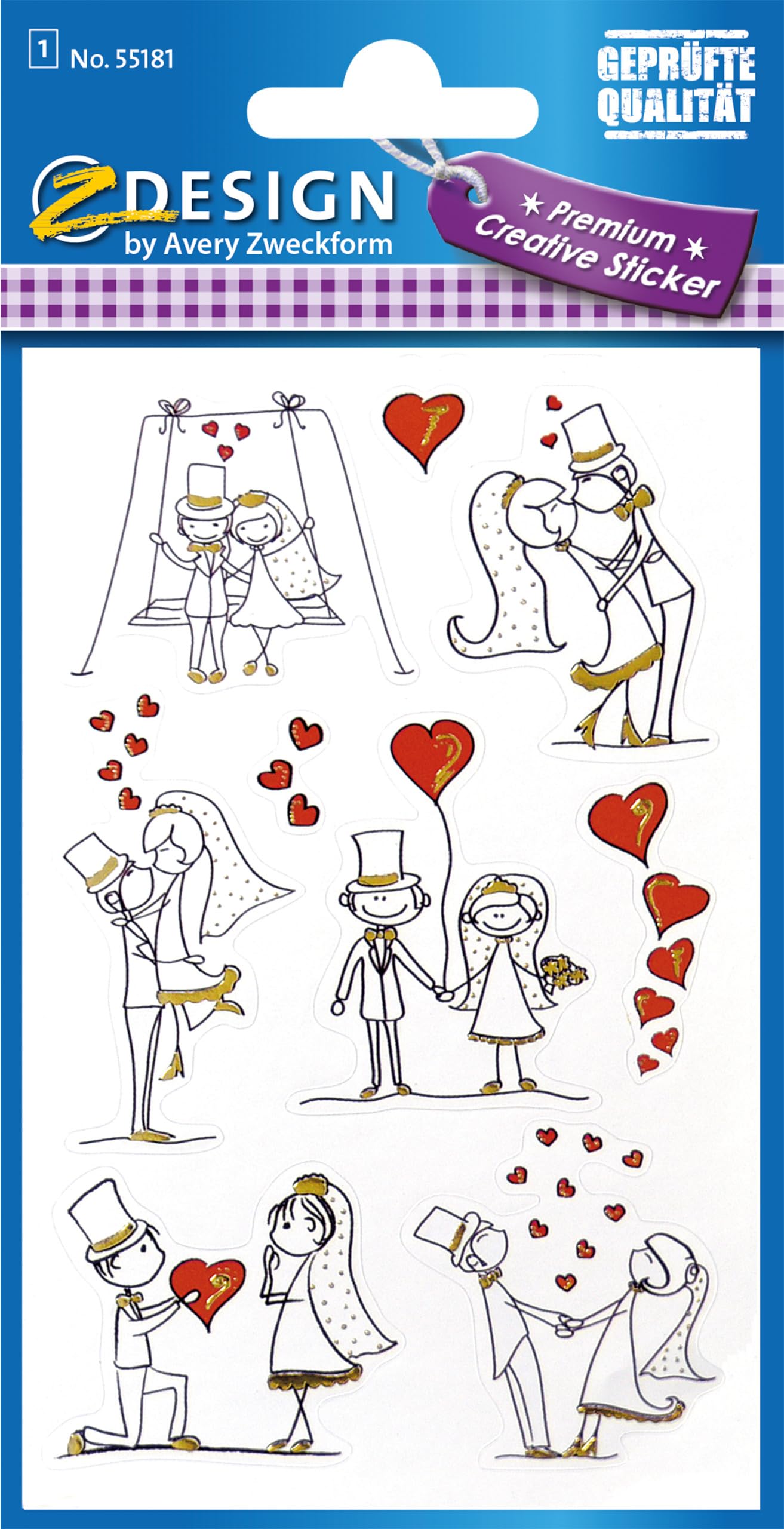 avery-zweckform-z-design-papier-sticker-brautpaar-9-st-ck-wei-schwarz-gold image 1