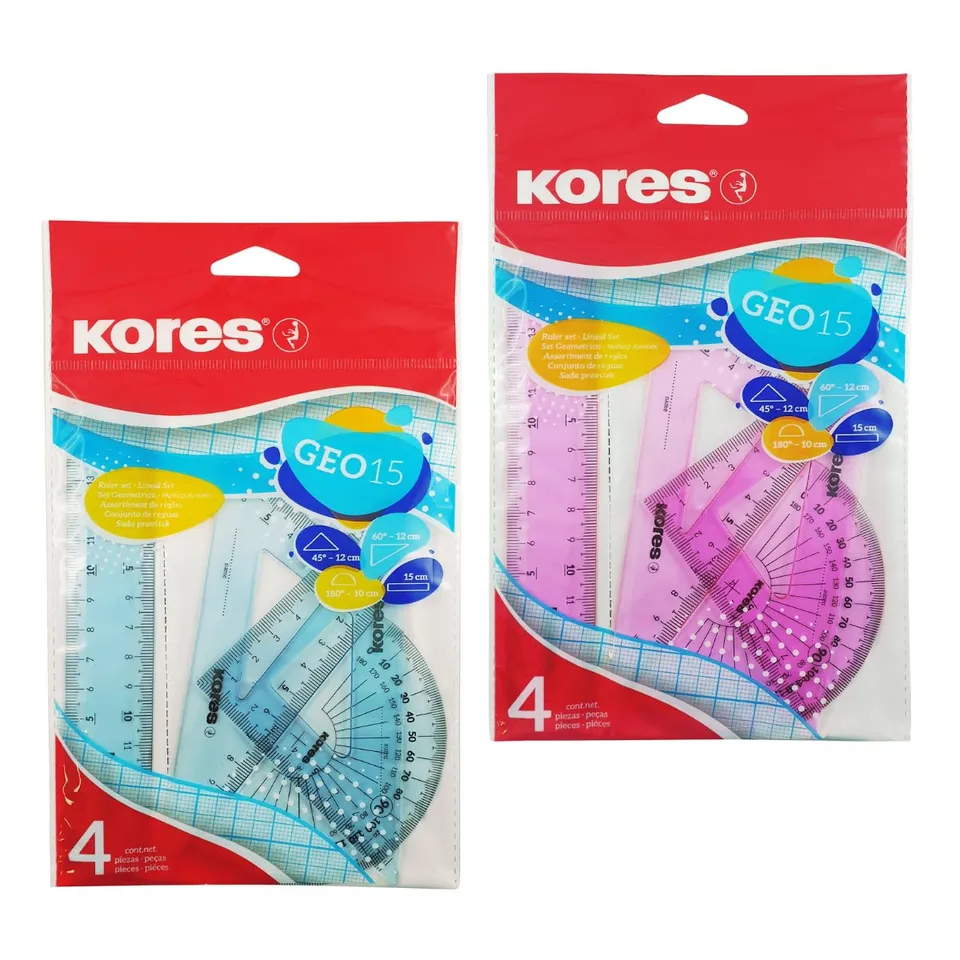 kores-geo15-mathematik-set-4-teilig-lineal-winkelmesser-zeichendreieck image 1