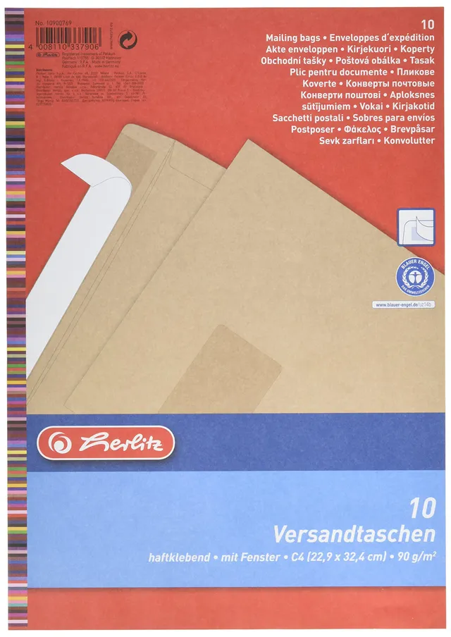 herlitz-versandtasche-c4-mit-fenster-haftklebend-10er-pack-braun image 1