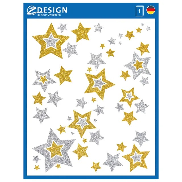 avery-zweckform-z-design-fensterbilder-weihnachten-sterne-gold-silber-6-aufklebe image 1