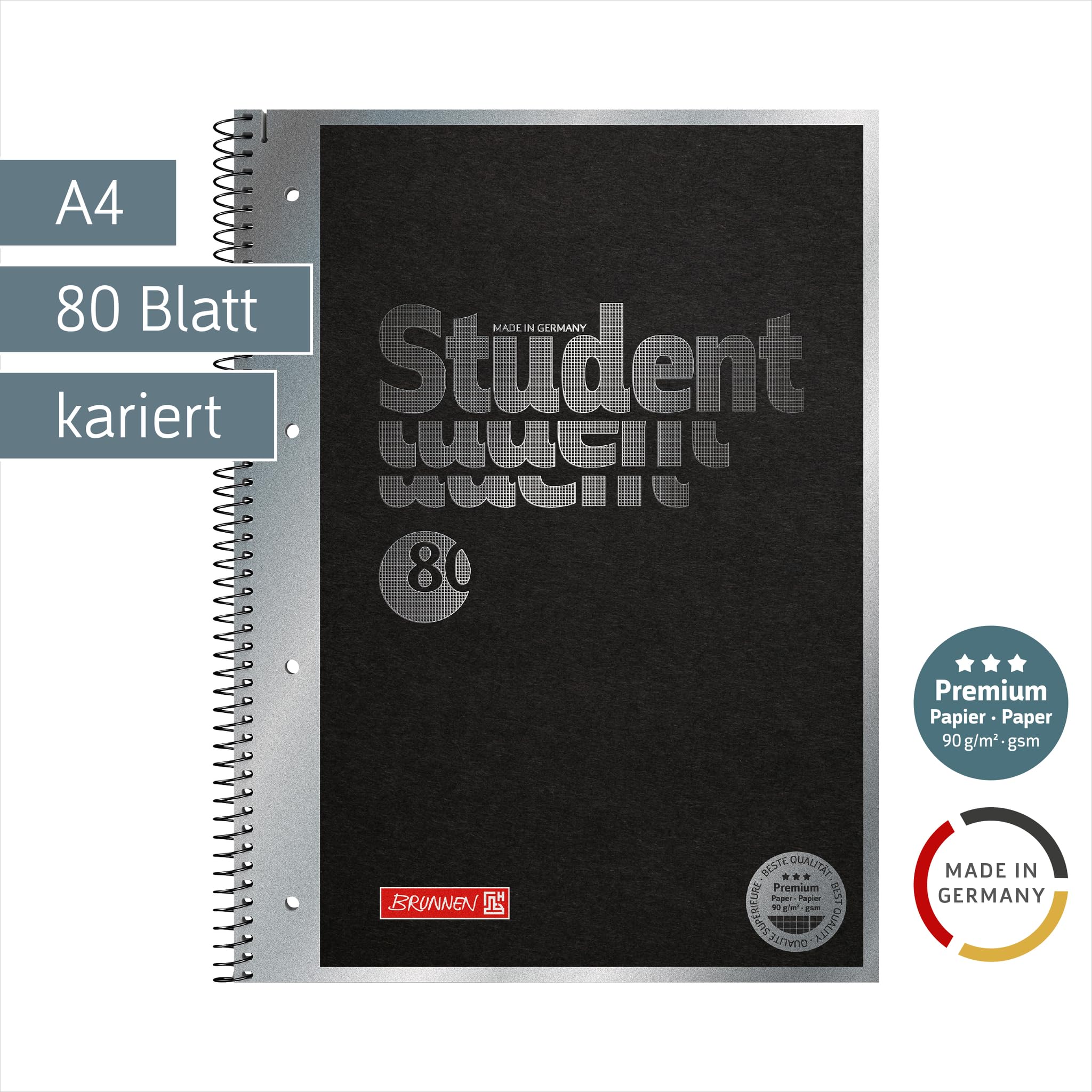 brunnen-collegeblock-premium-student-hardwired-a4-lin-28-kariert-80-blatt-schwar image 2