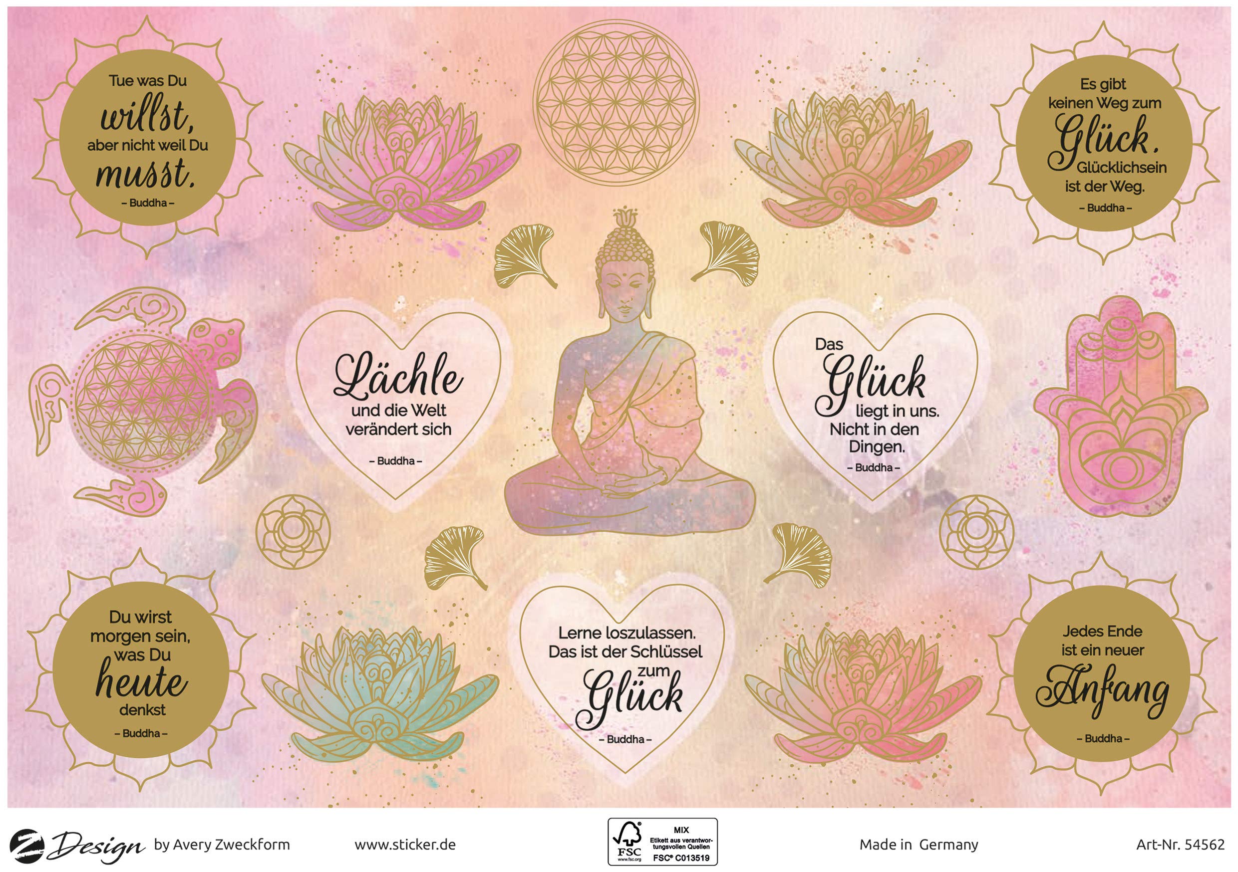 avery-zweckform-54562-deko-sticker-buddha-lebensblume-a5-gold-effekt-42-st-ck image 2