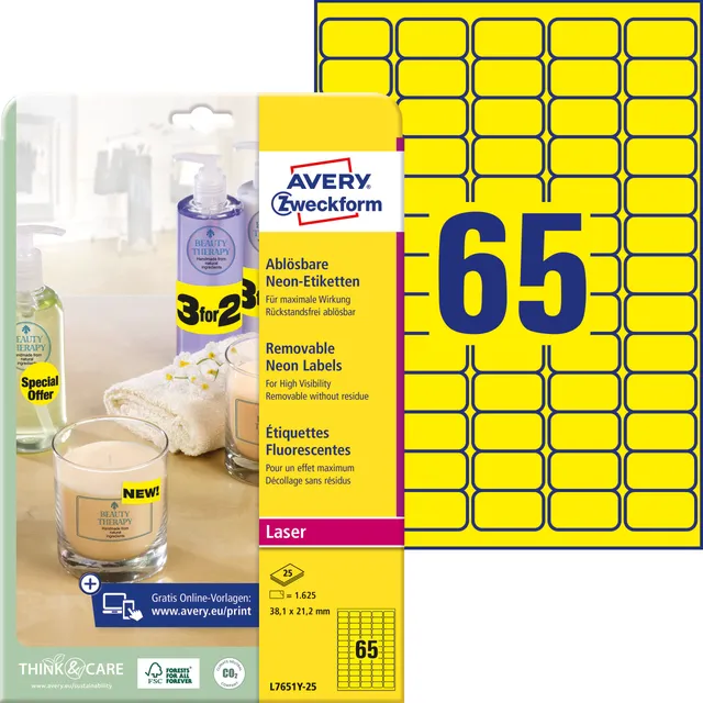 avery-zweckform-l7651y-25-neon-etiketten-38-1x21-2-mm-1-650-aufkleber-neongelb image 1