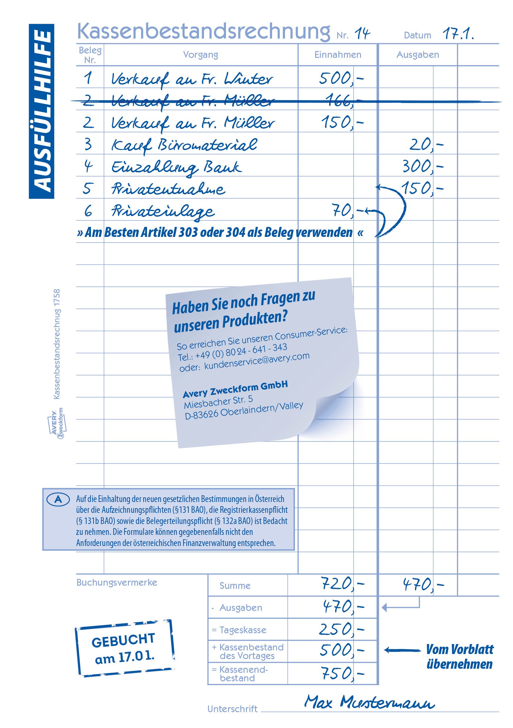 avery-zweckform-1758-kassenbestandsrechnung-a5-2x40-blatt-selbstdurchschreibend- image 3