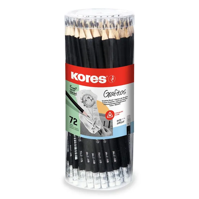 kores-grafitos-hb-bleistifte-dreieckig-mit-radierer-72er-pack-vorgespitzt image 1