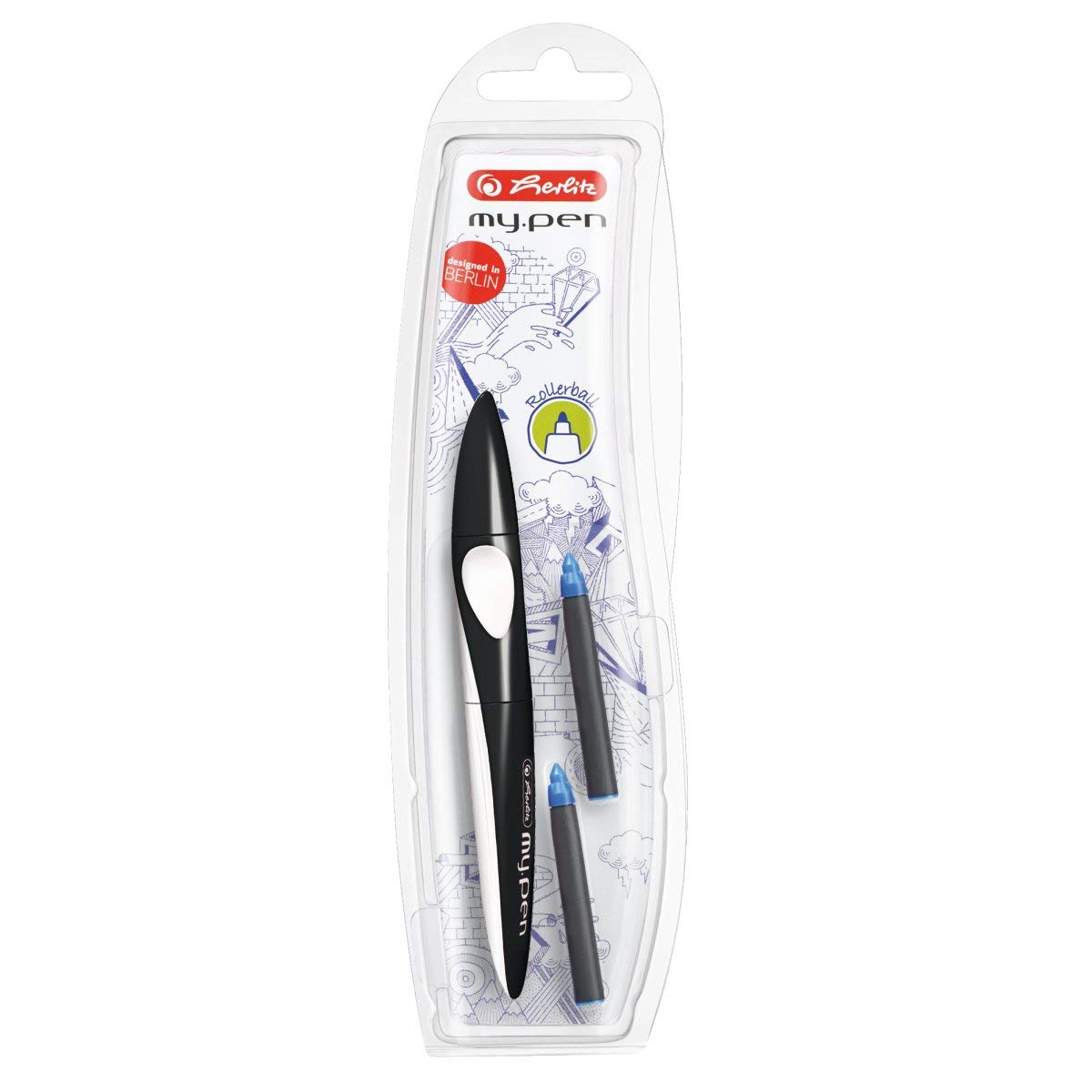 herlitz-my-pen-tintenroller-schwarz-wei-mit-2-patronen image 1