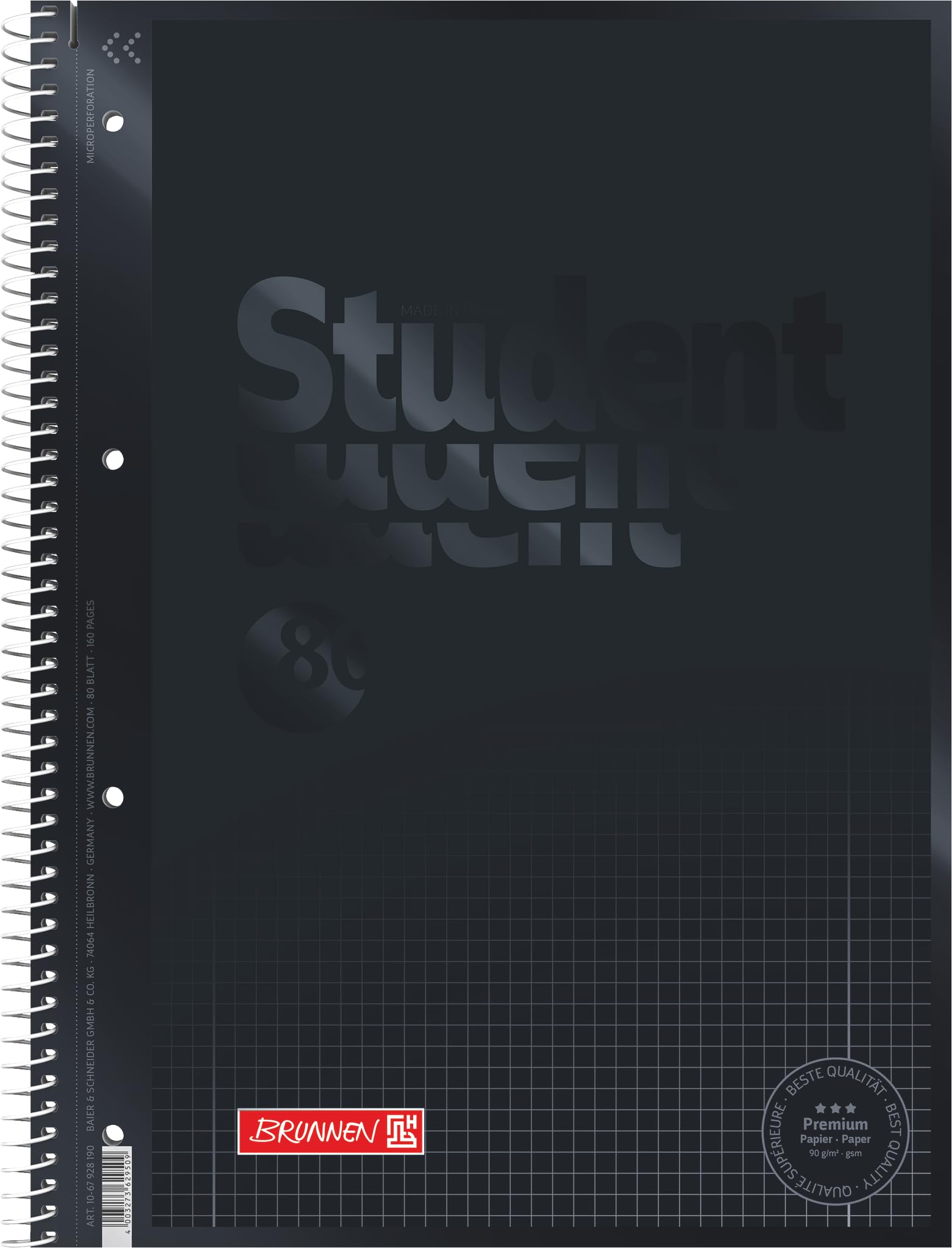 brunnen-collegeblock-student-colour-code-a4-kariert-lin-28-80-blatt-schwarz image 1