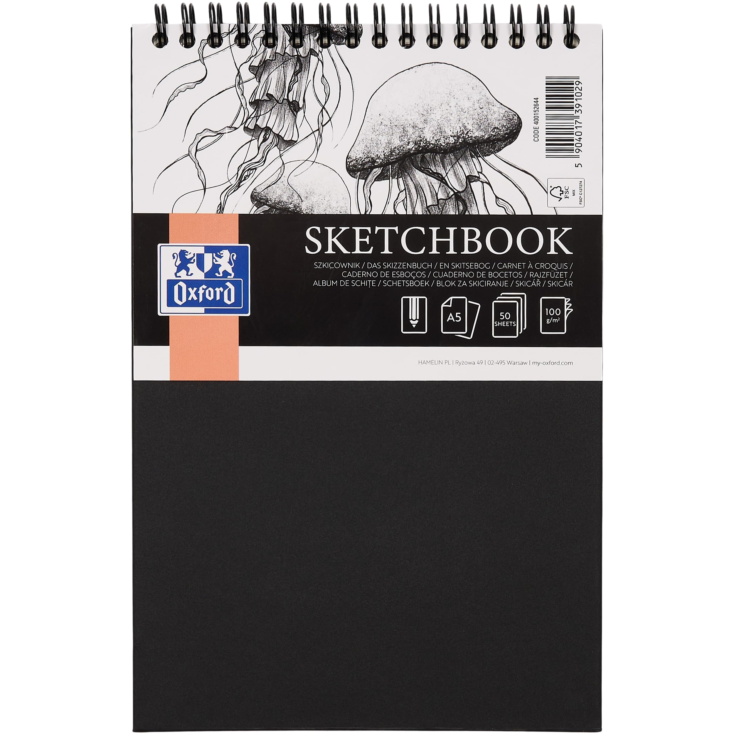 oxford-skizzenbuch-a5-hardcover-doppelspiral-100g-schwarz-50-blatt-5er-pack image 1