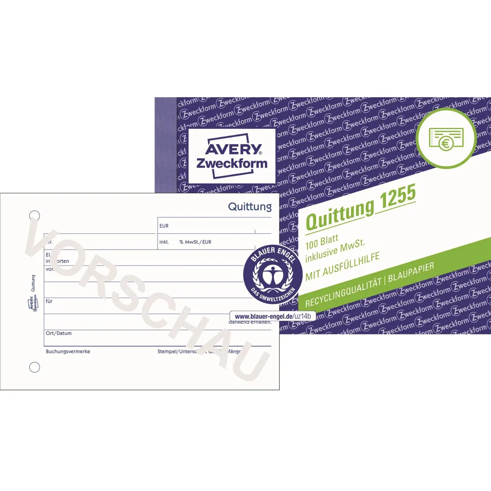 avery-zweckform-1255-quittungsblock-a6-quer-100-blatt-mit-mwst image 1