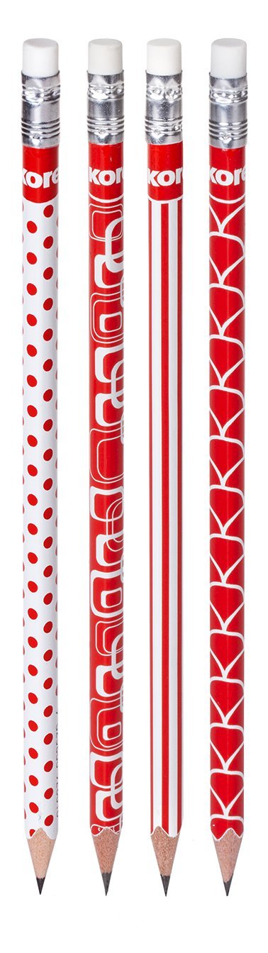 kores-grafitos-hb-bleistifte-dreikant-retro-rot-wei-4er-pack image 2