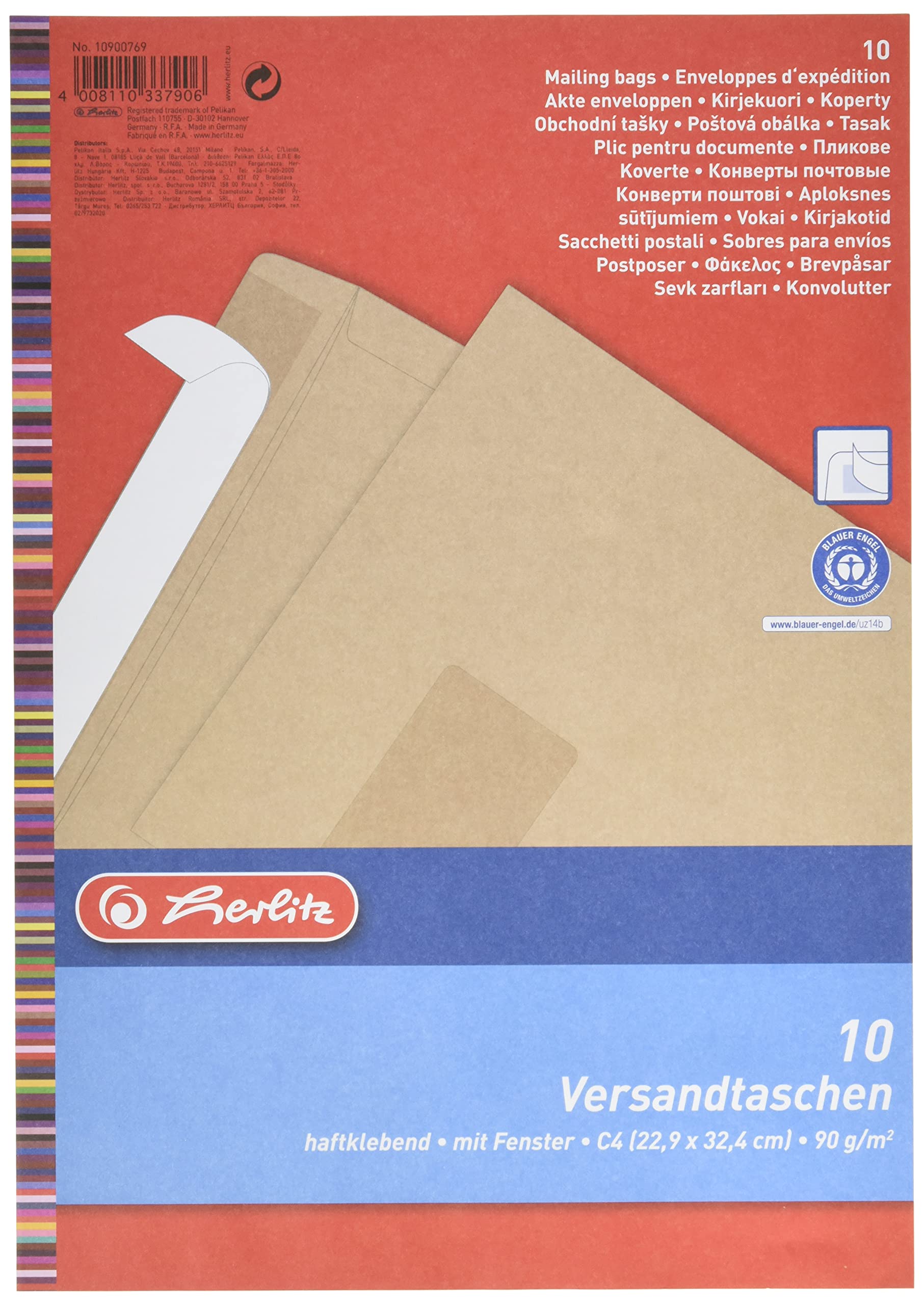 herlitz-versandtasche-c4-mit-fenster-haftklebend-10er-pack-braun image 1