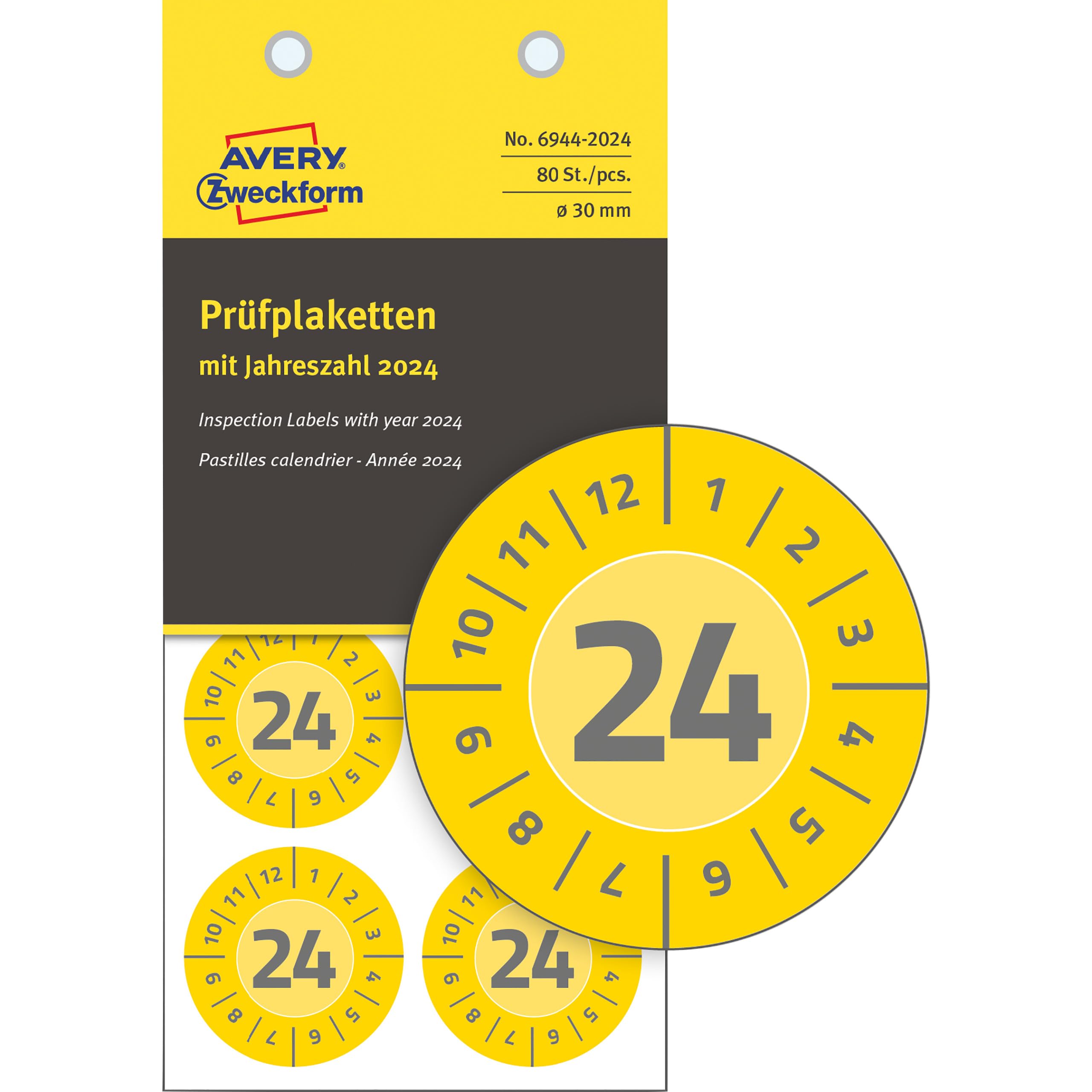 avery-zweckform-6944-2024-pr-fplaketten-2024-30-mm-gelb-80-vinyl-aufkleber image 1