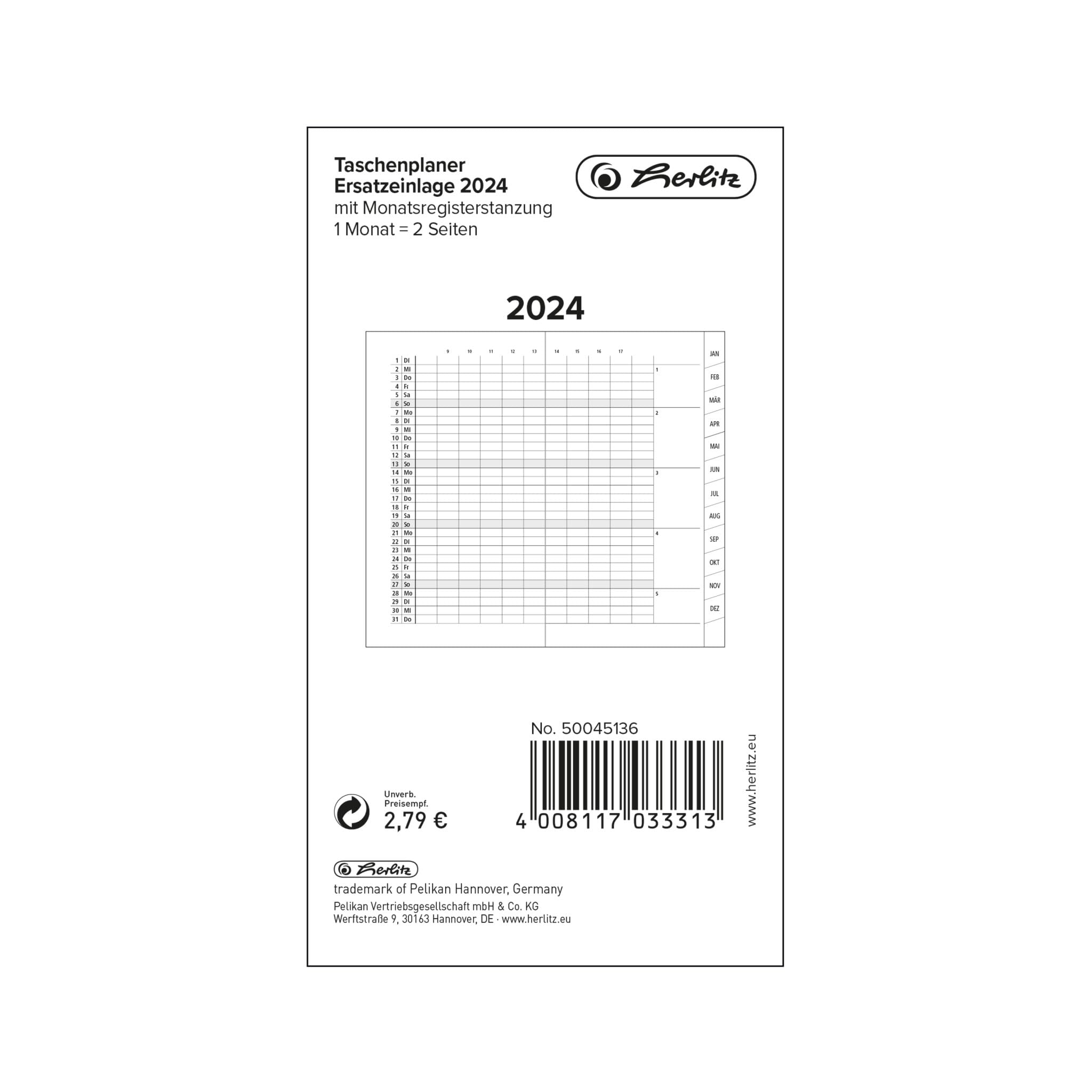 herlitz-taschenplaner-ersatzeinlage-2024-1-monat-2-seiten-slimline image 2