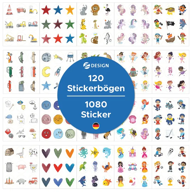 avery-zweckform-set-aufkleber-f-r-kinder-1-000-sticker-20-themen-art-51027 image 1