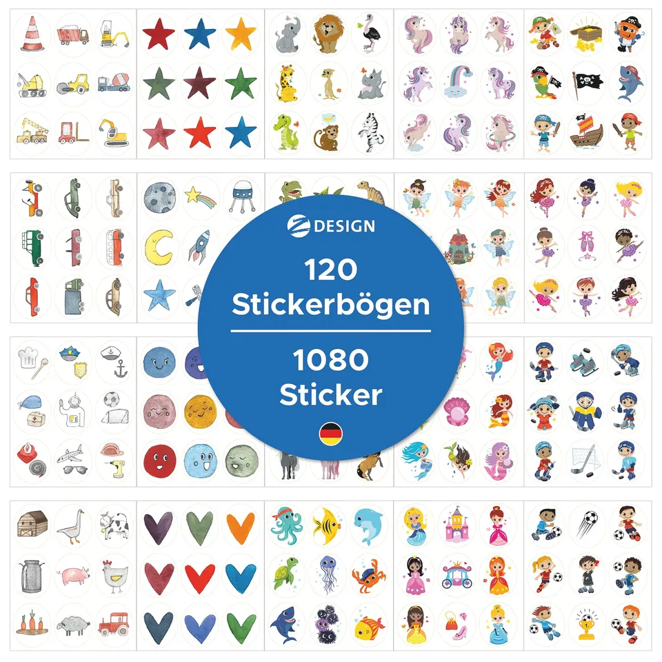 avery-zweckform-set-aufkleber-f-r-kinder-1-000-sticker-20-themen-art-51027 image 1