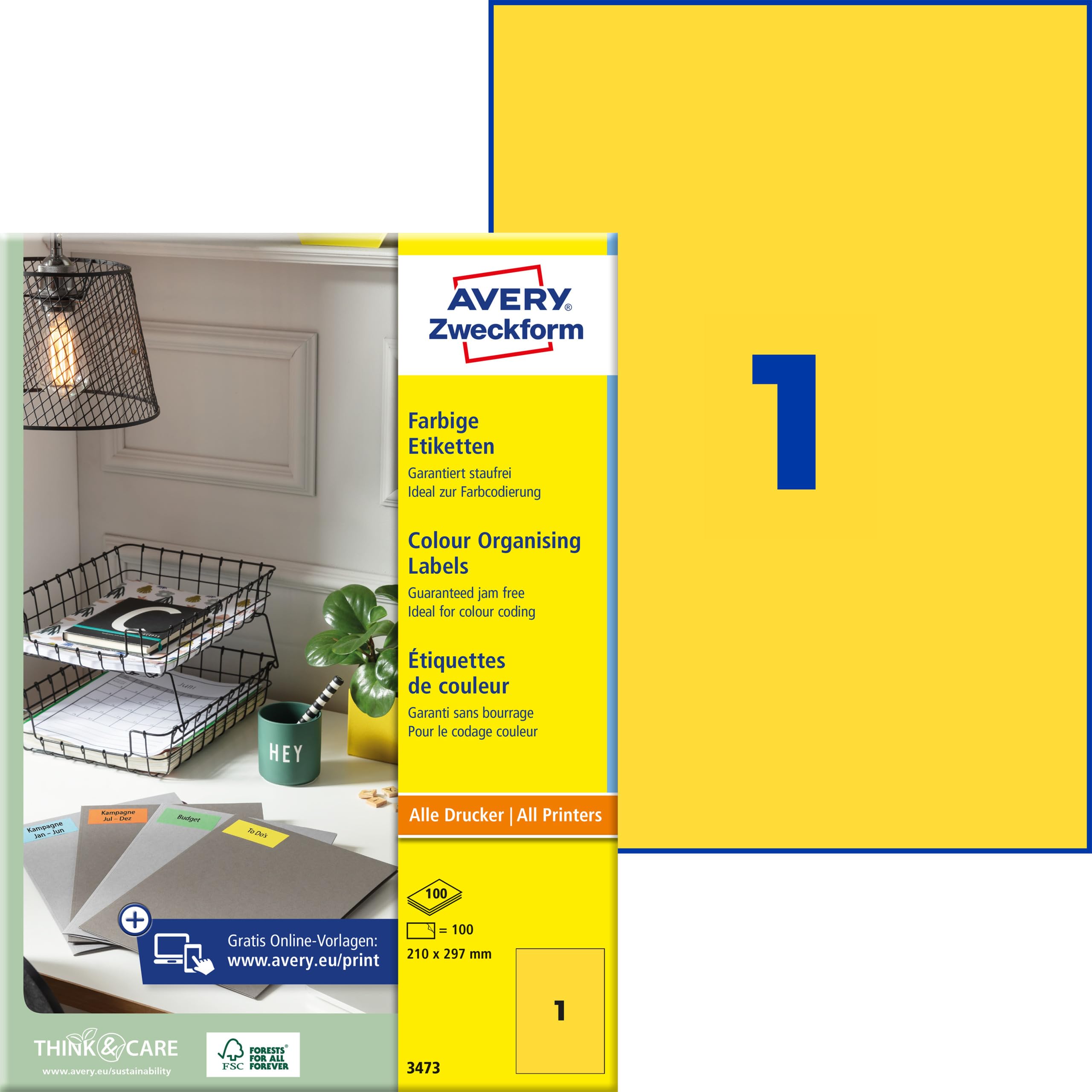 avery-zweckform-3473-gelbe-etiketten-210x297mm-100-blatt image 1