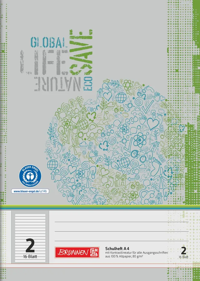 brunnen-schulheft-a4-lineatur-2-liniert-16-blatt-recycling image 1