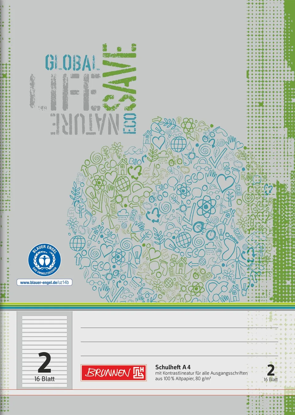 brunnen-schulheft-a4-lineatur-2-liniert-16-blatt-recycling image 1