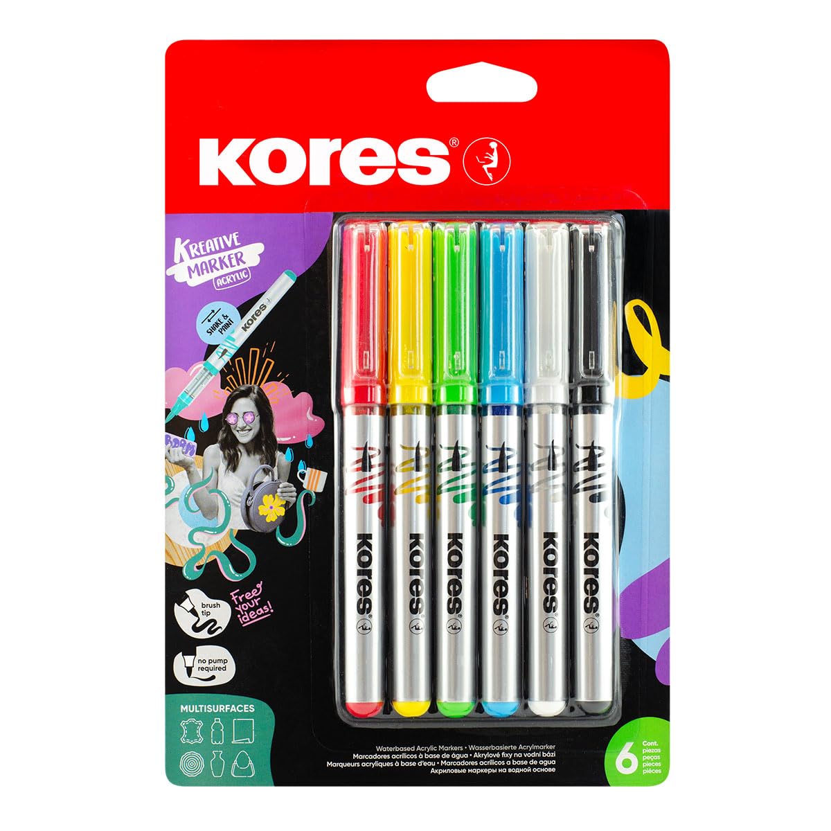 kores-kreative-acryl-marker-mit-pinselspitze-6-st-ck image 1
