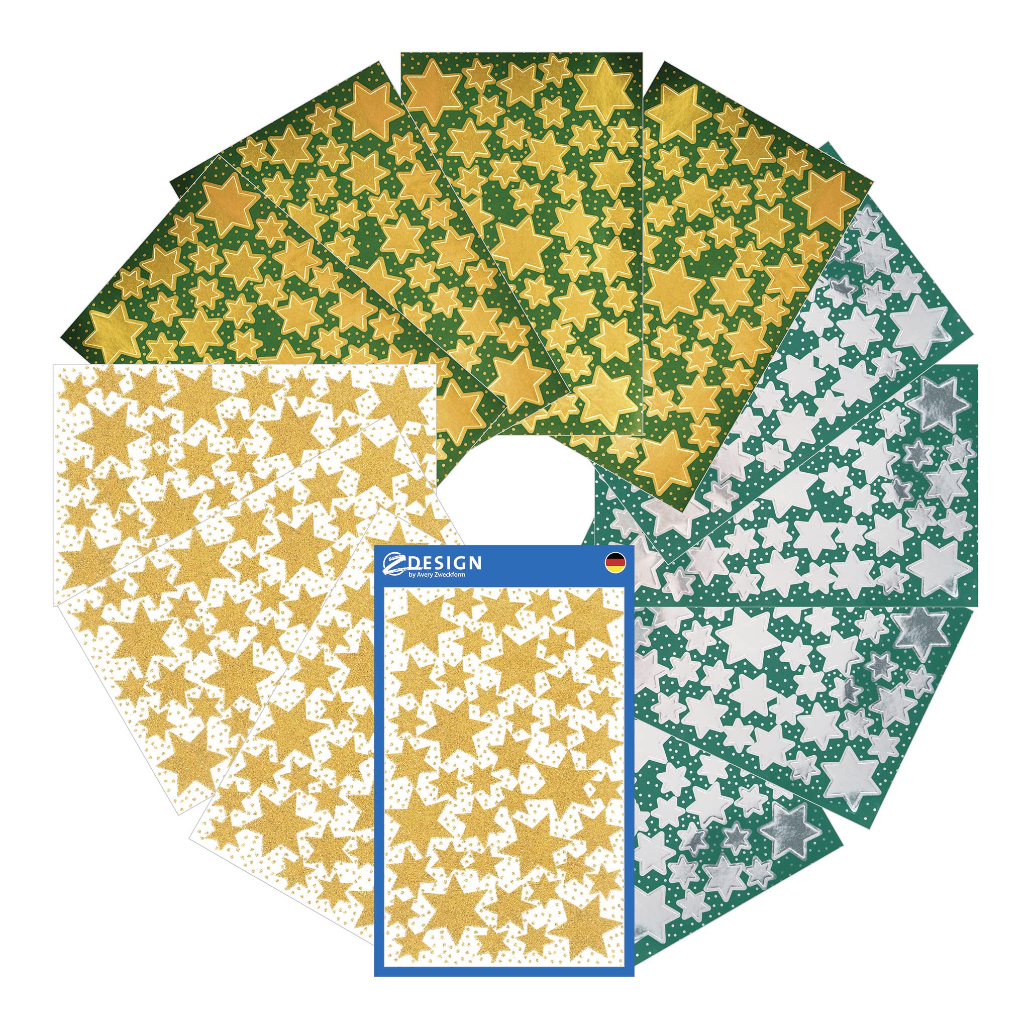 avery-zweckform-z-design-weihnachtssticker-sterne-556-st-ck-gold-silber-glitzer image 4