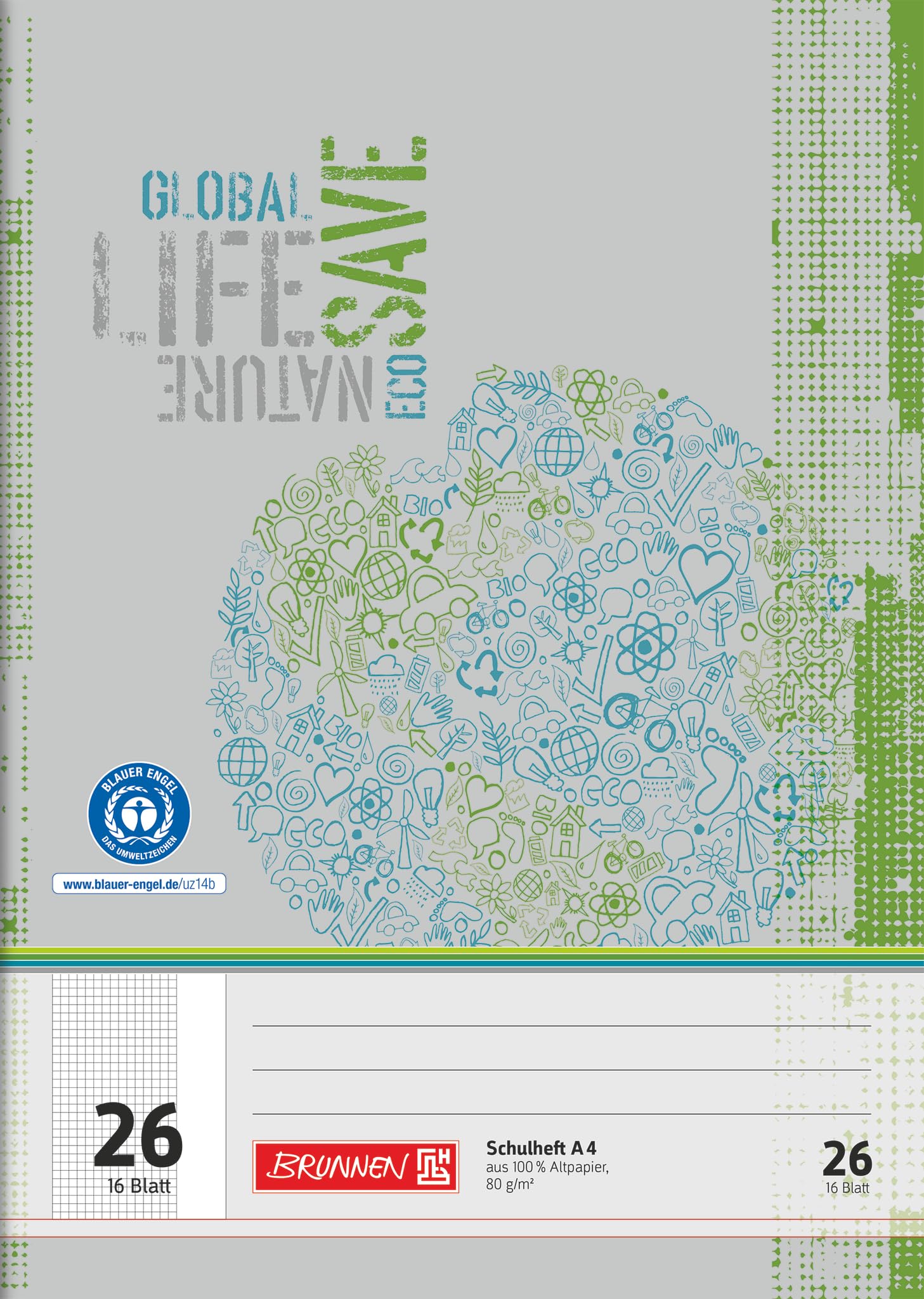 brunnen-104412601-recycling-schulheft-din-a4-16-blatt-lin-26-kariert-mit-rand image 1