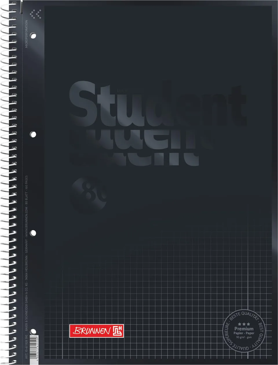 brunnen-collegeblock-student-colour-code-a4-kariert-lin-28-80-blatt-schwarz image 1