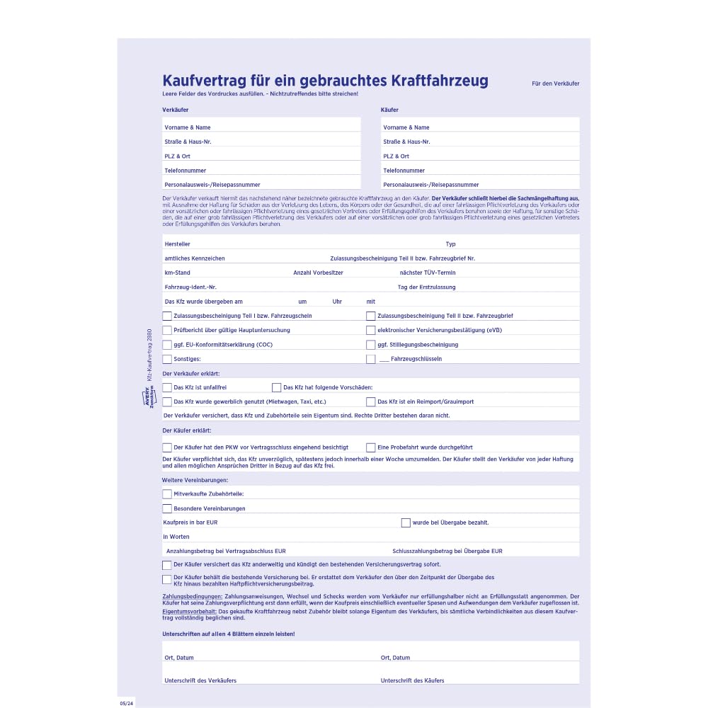 avery-zweckform-2880-kaufvertrag-privater-kfz-verkauf-a4-4-fach-selbstdurchschre image 2