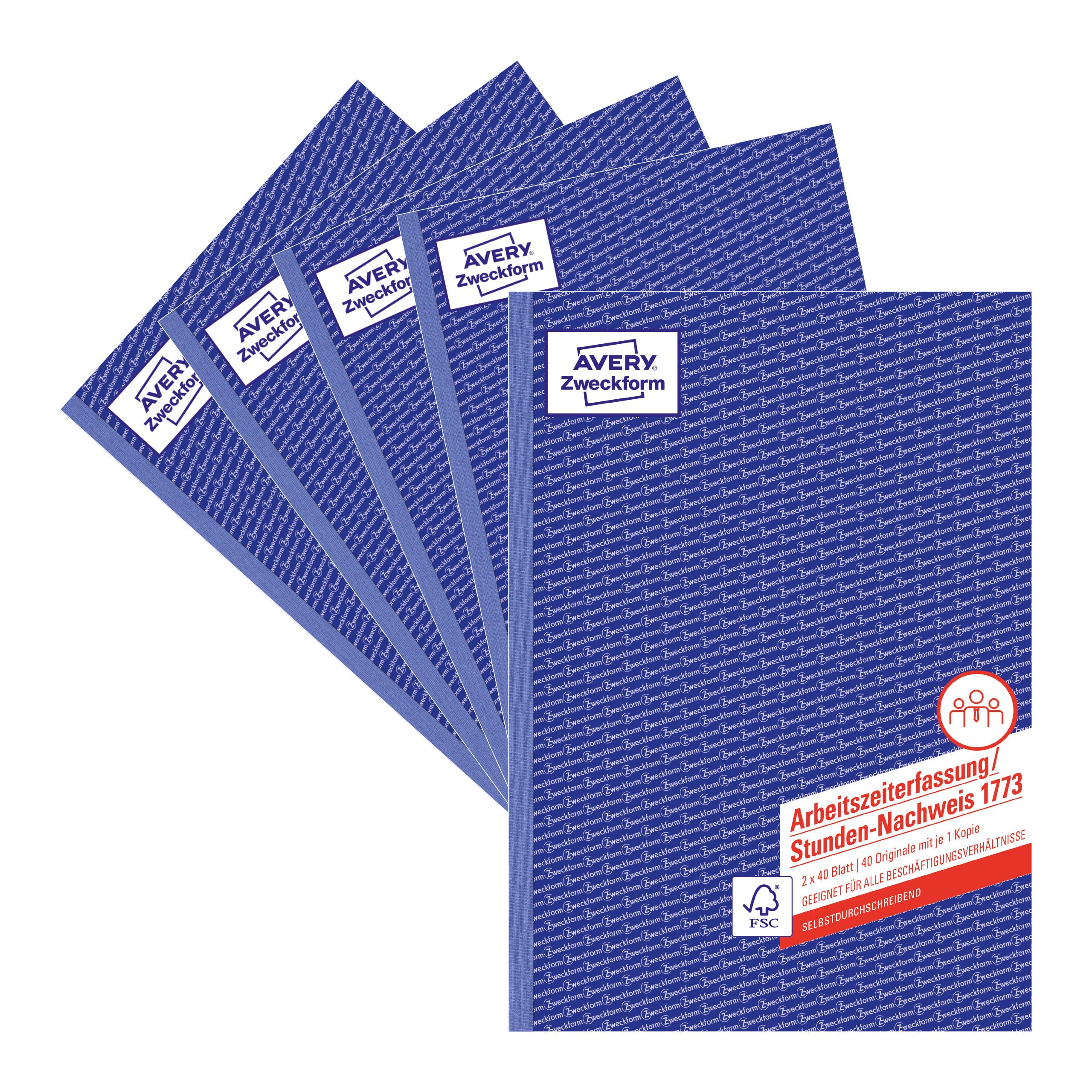 avery-zweckform-stundennachweis-a4-2x40-blatt-selbstdurchschreibend-5er-pack-wei image 1