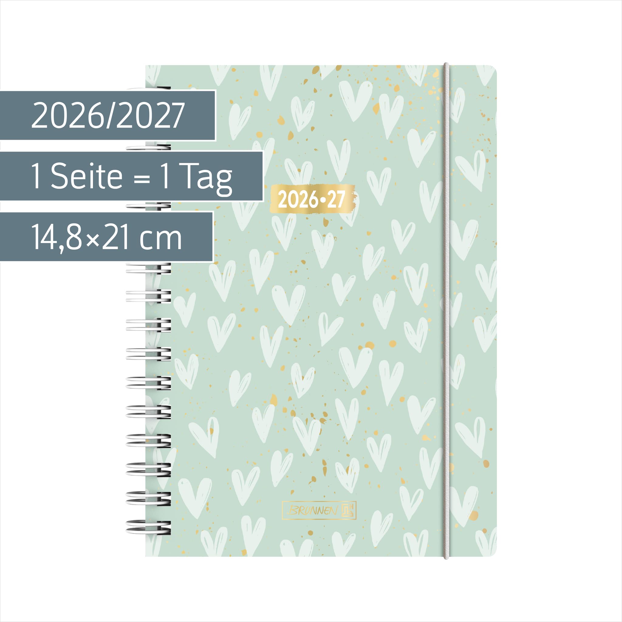 brunnen-sch-lerkalender-2026-2027-hearts-a5-tageskalender-mint image 2