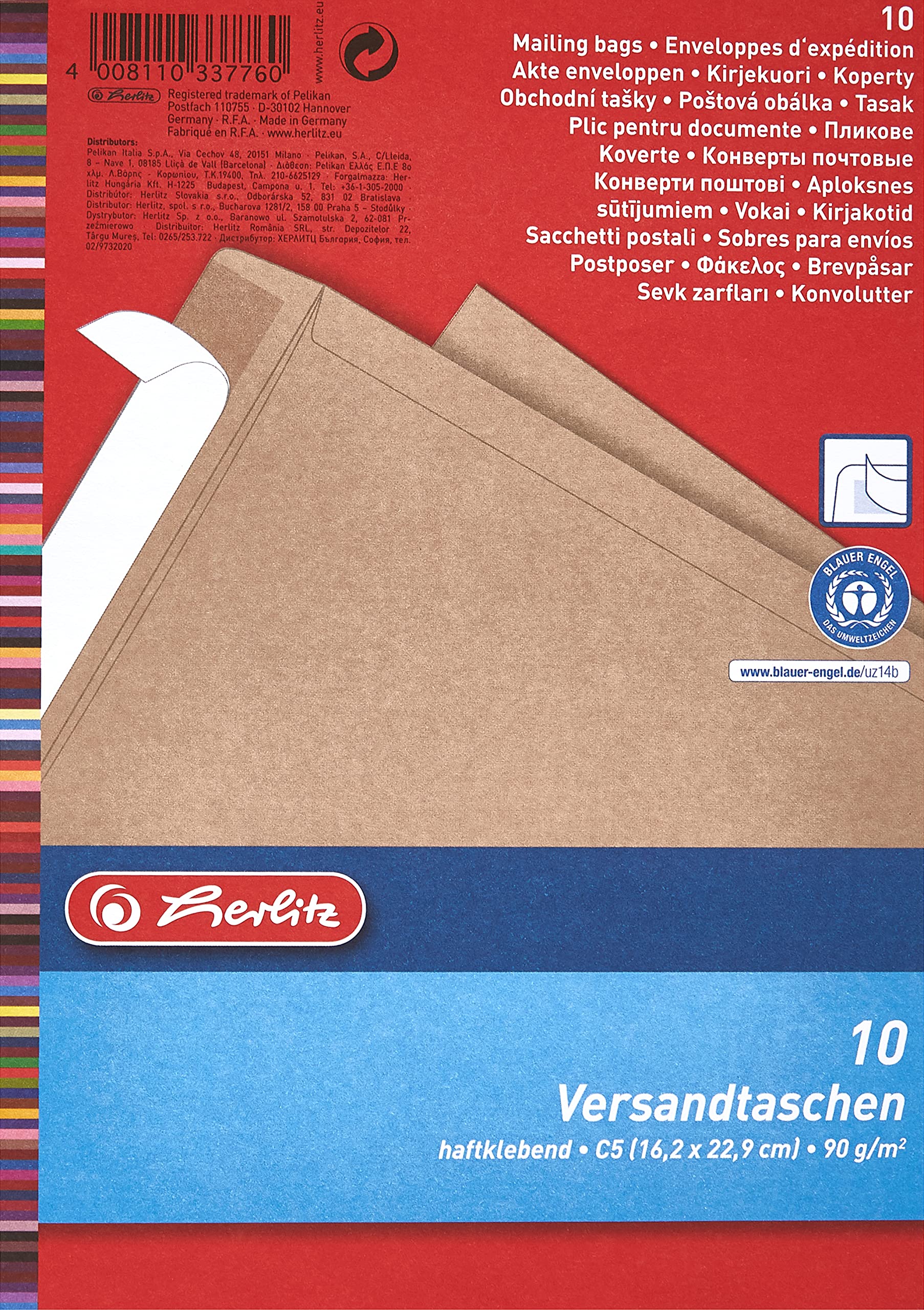 herlitz-versandtasche-c5-braun-haftklebend-10er-pack image 3