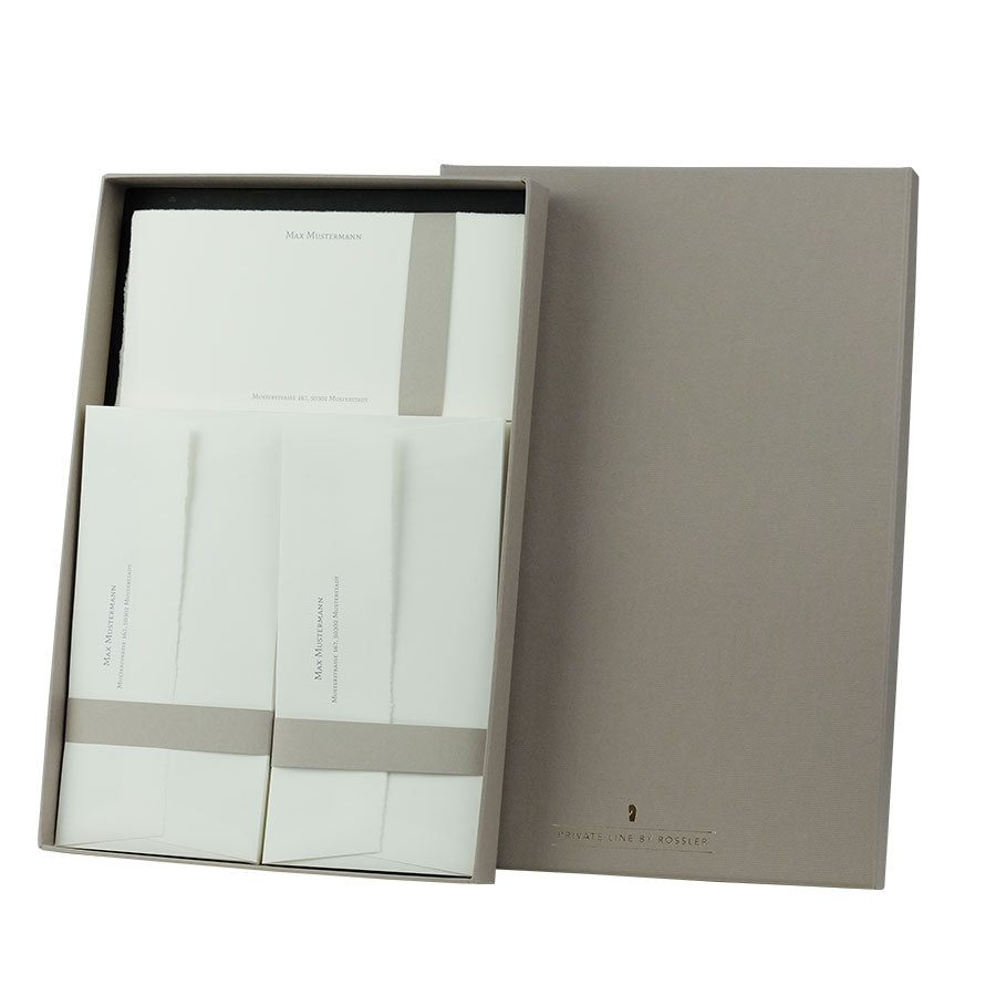 r-ssler-briefpapier-box-taupe-personalisierbar-b-tten-papier-40-st-ck image 1
