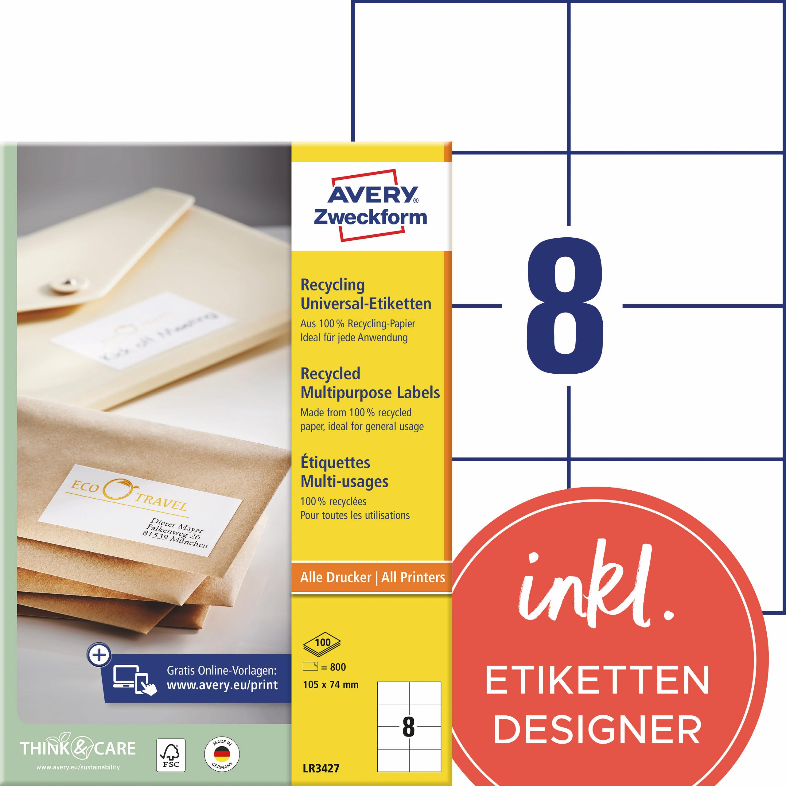 avery-zweckform-lr3427-recycling-etiketten-105-x-74-mm-800-adressaufkleber-natur image 1