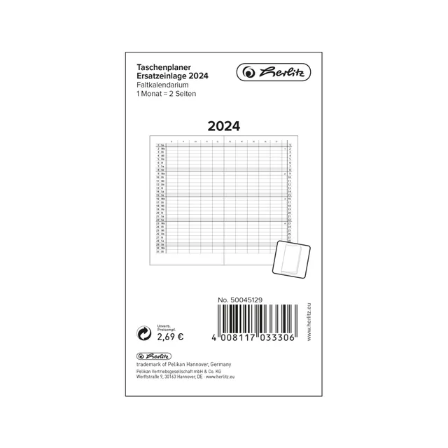 herlitz-taschenplaner-ersatzeinlage-2024-1-monat-2-seiten-slimline image 1